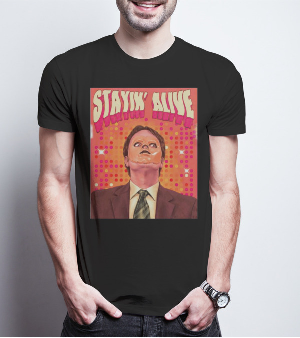 Stayin' Alive Dwight Schrute Retro Disco T-Shirt