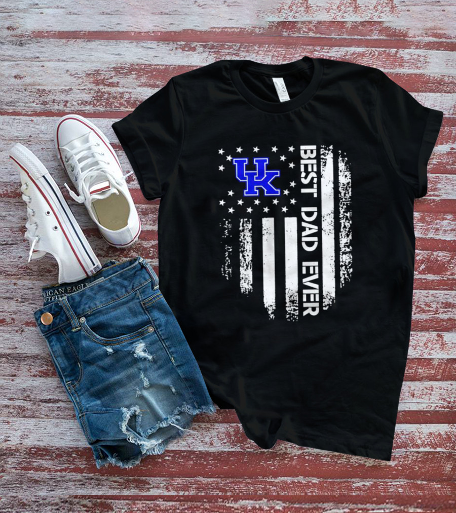 Kentucky Wildcats Best Dad Ever Vertical Stars Stripes T-Shirt