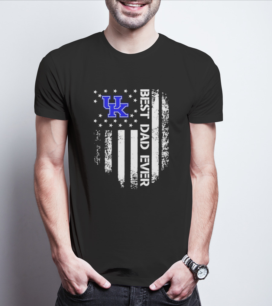 Kentucky Wildcats Best Dad Ever Vertical Stars Stripes T-Shirt