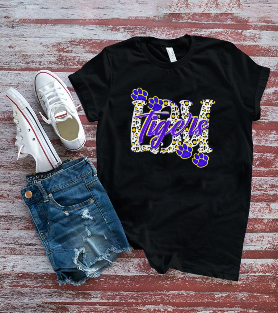 Lsu Tigers Leopard Print With Blue And Yellow Paw Prints T-Shirt