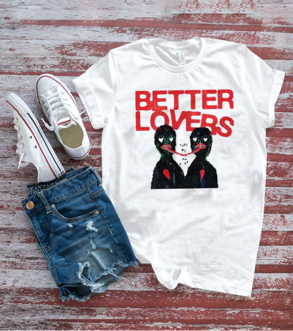 Better Lovers Distorted Figures With Textured Red Letters T-Shirt