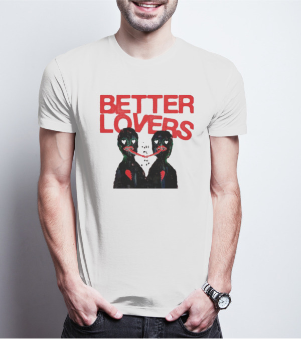 Better Lovers Distorted Figures With Textured Red Letters T-Shirt