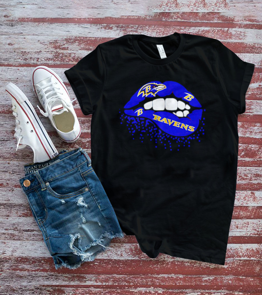 Baltimore Ravens B Lip Logo Blue And White Fan T-Shirt