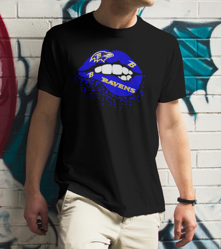 Baltimore Ravens B Lip Logo Blue And White Fan T-Shirt