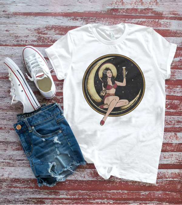 Moon Lady With Beer In Red Bikini Sitting On Crescent T-Shirt