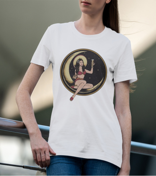 Moon Lady With Beer In Red Bikini Sitting On Crescent T-Shirt