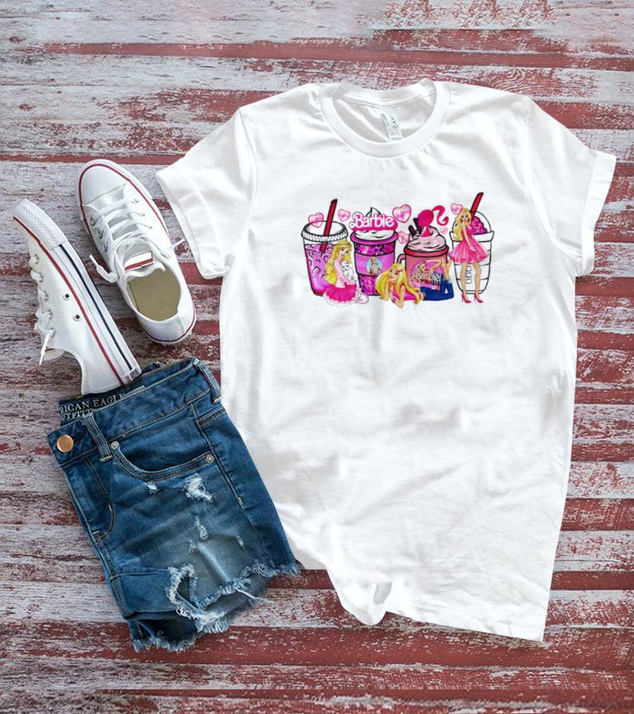 Barbie Coffee Cups Baby Girl Doll Fashion Heart T-Shirt