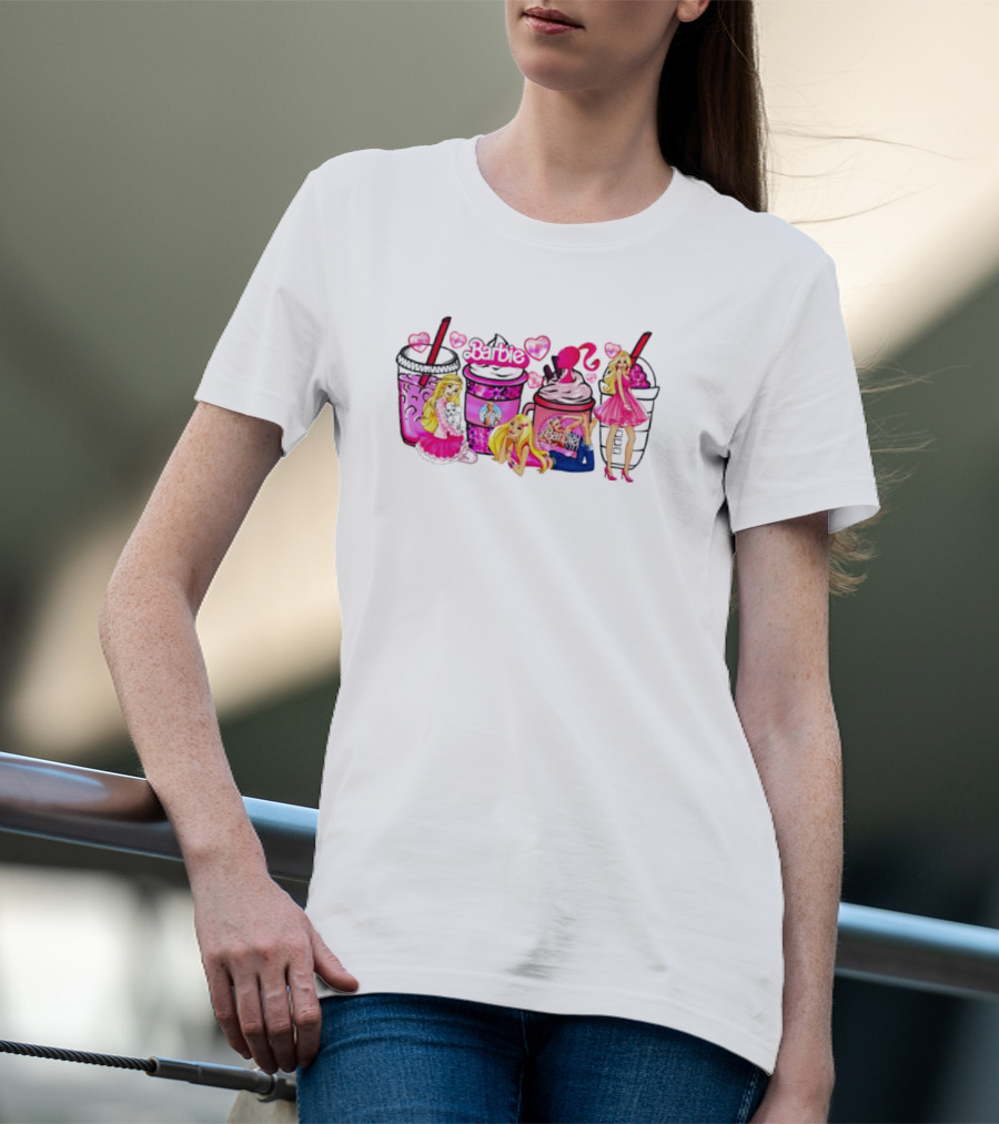 Barbie Coffee Cups Baby Girl Doll Fashion Heart T-Shirt