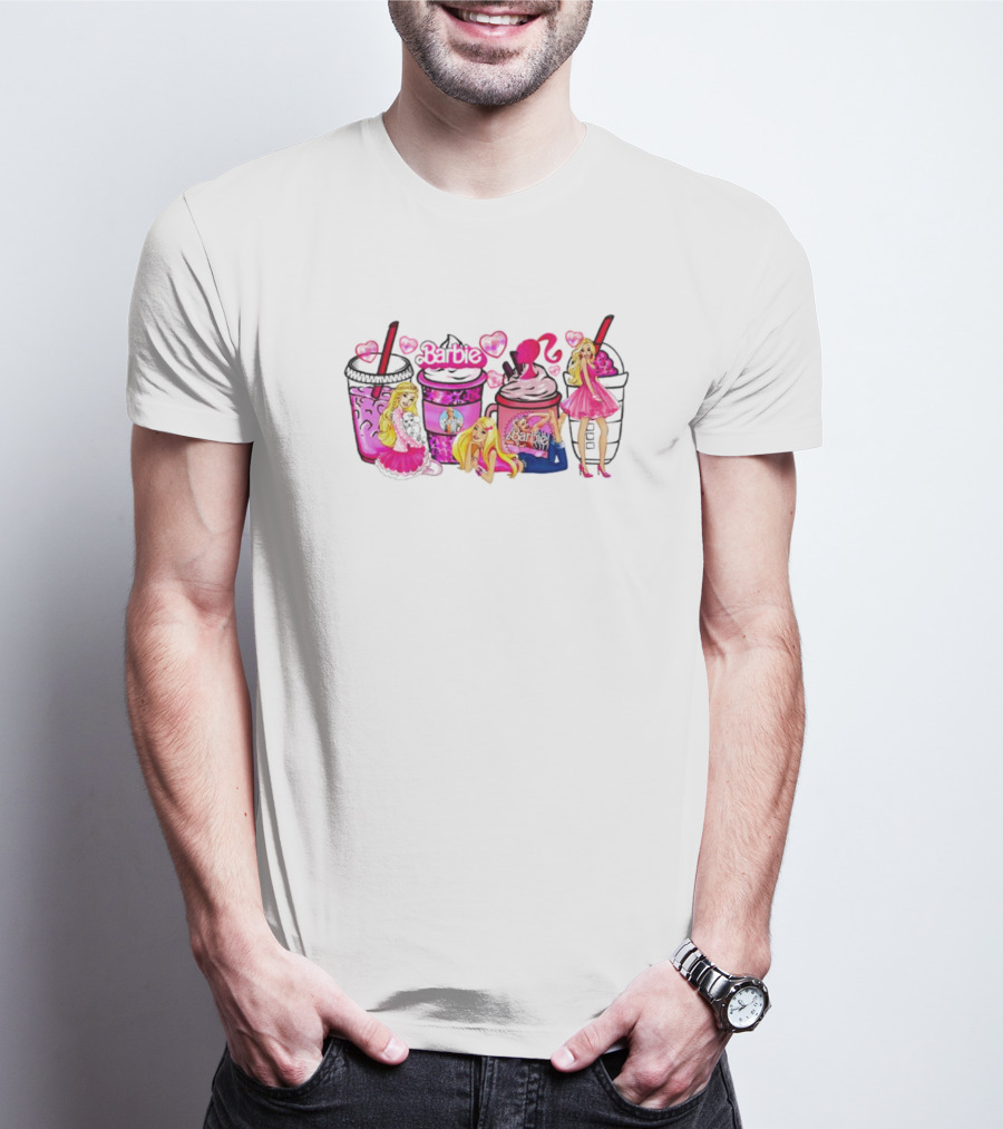 Barbie Coffee Cups Baby Girl Doll Fashion Heart T-Shirt