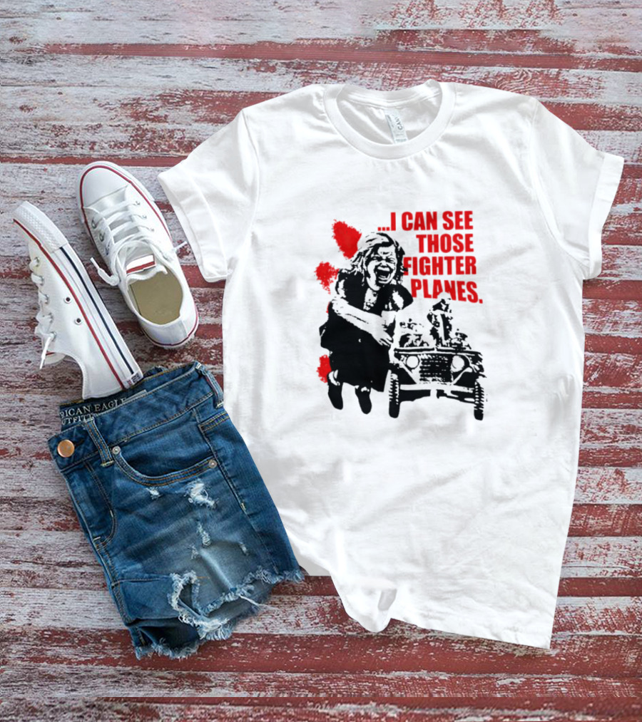 I Can See Those Fighter Planes Red Graffiti Style Jeep Rider T-Shirt