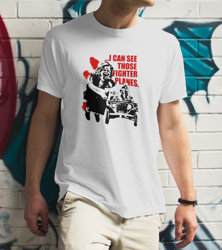 I Can See Those Fighter Planes Red Graffiti Style Jeep Rider T-Shirt
