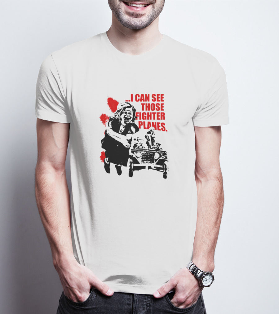 I Can See Those Fighter Planes Red Graffiti Style Jeep Rider T-Shirt