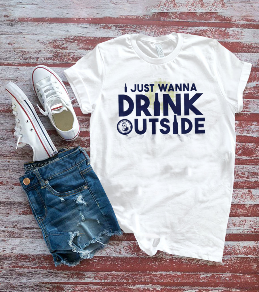 I Just Wanna Drink Outside Full Moon Nighttime Beer Can And Bottle T-Shirt