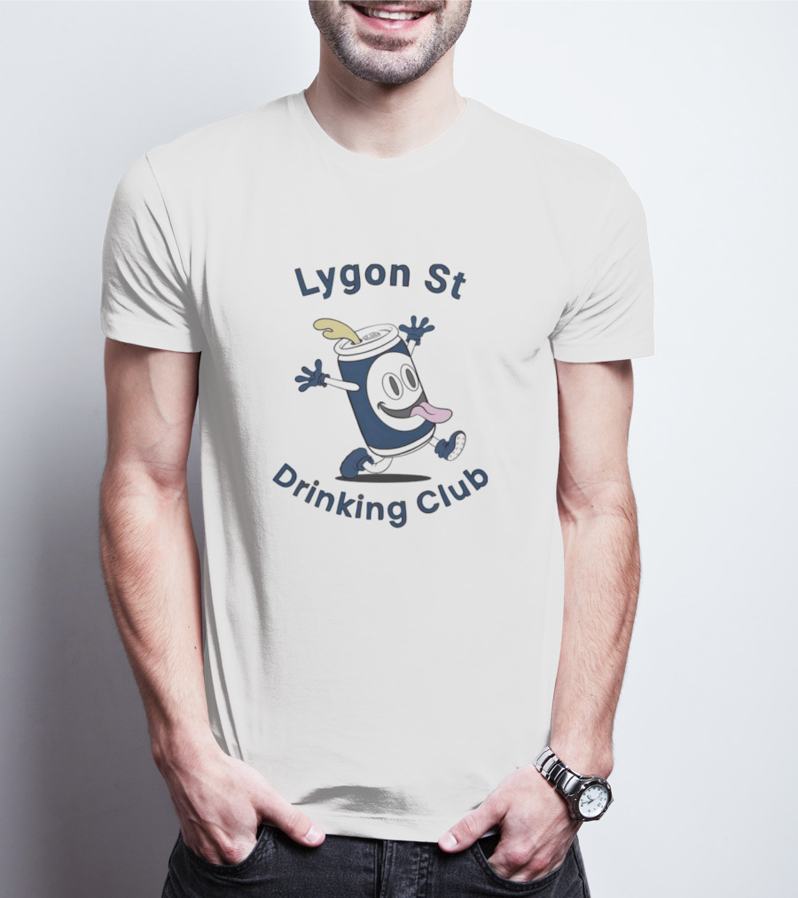 Lygon St Drinking Club Can Character With Playful Expression And Tongue Out T-Shirt