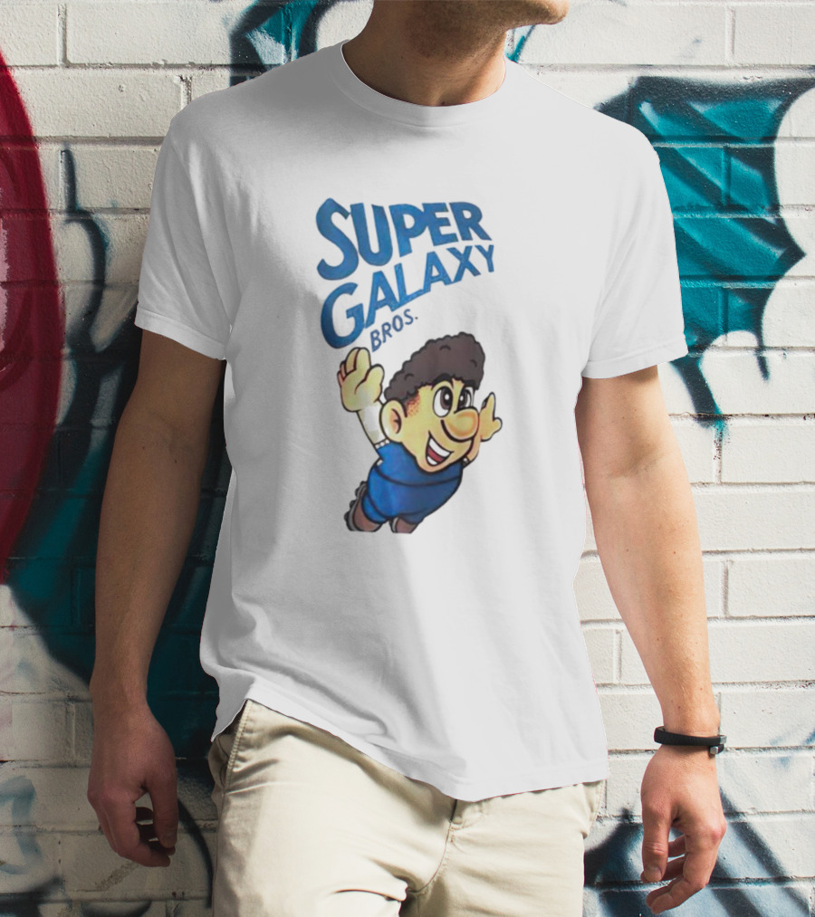Super Galaxy Bros Flying Character In Blue T-Shirt