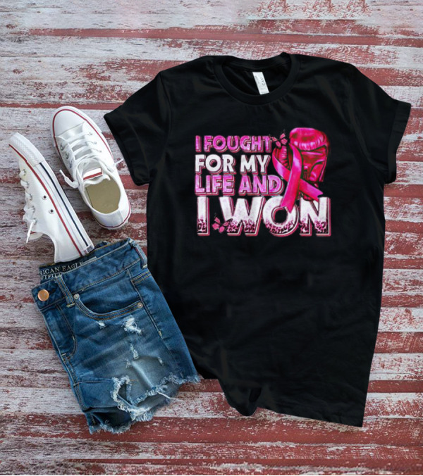 I Fought For My Life And I Won Pink Ribbon Boxing Glove Butterfly T-Shirt