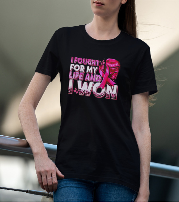 I Fought For My Life And I Won Pink Ribbon Boxing Glove Butterfly T-Shirt
