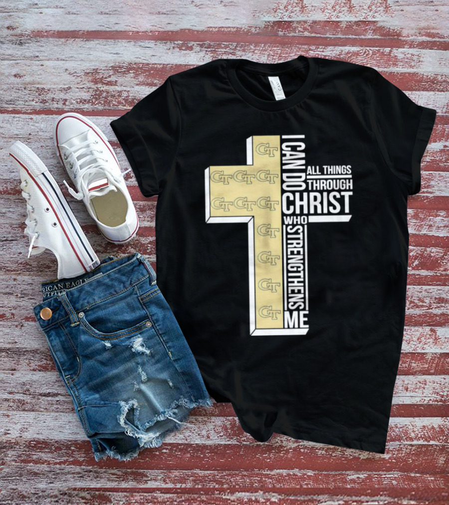 Georgia Tech Yellow Jackets GT Cross I Can Do All Things Through Christ Who Strengthens Me T-Shirt