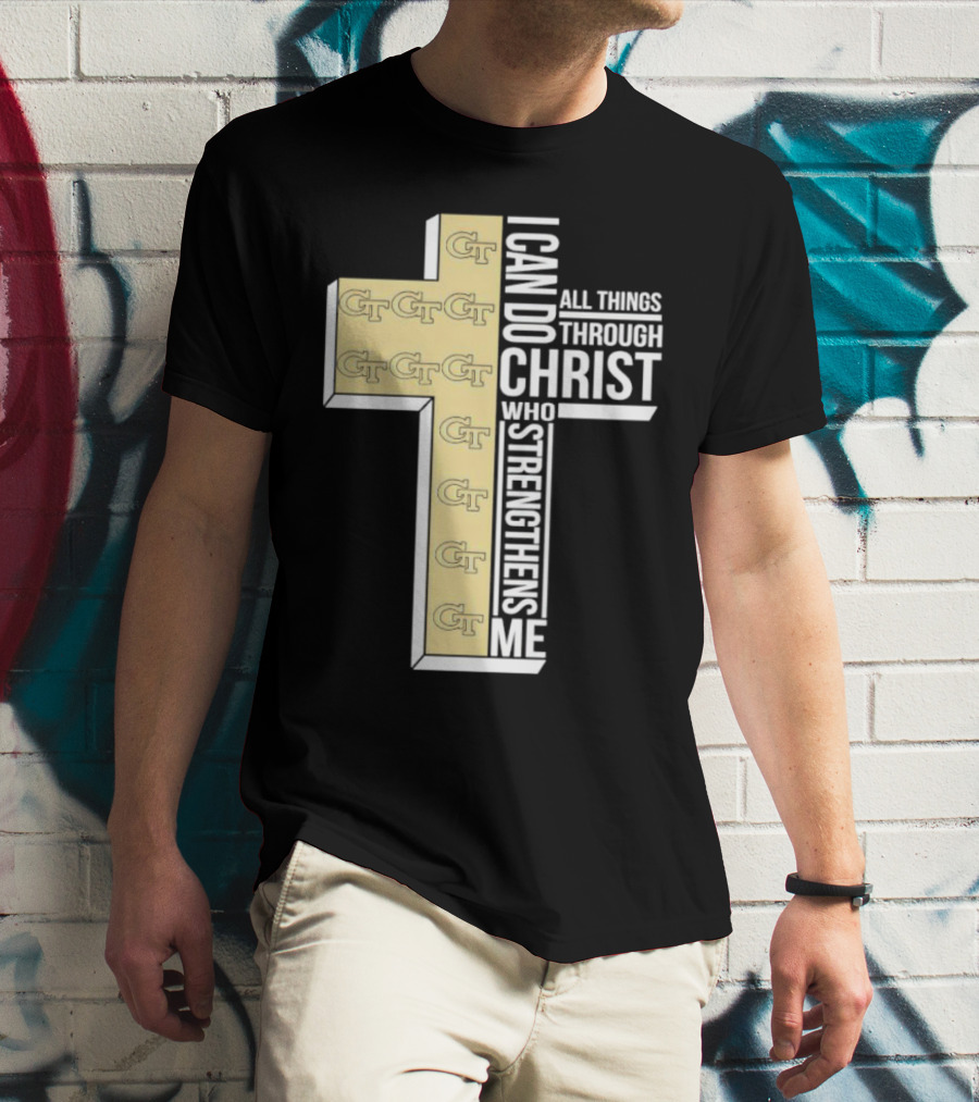 Georgia Tech Yellow Jackets GT Cross I Can Do All Things Through Christ Who Strengthens Me T-Shirt