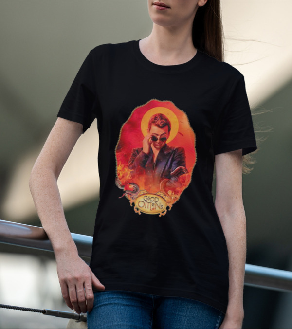 Good Omens Crowley With Flames And Serpent Halo T-Shirt