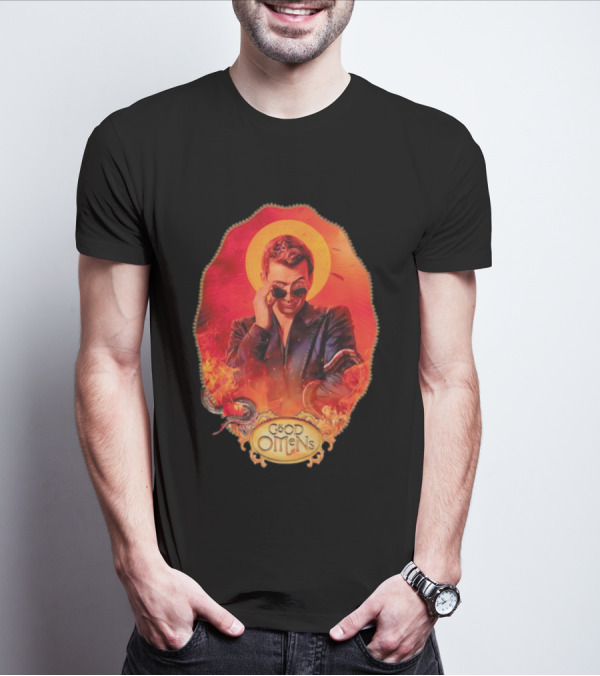 Good Omens Crowley With Flames And Serpent Halo T-Shirt