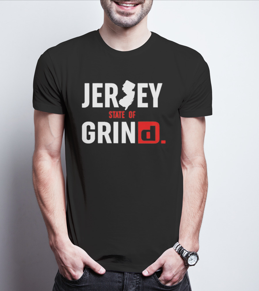 Jersey State Of Grind New Jersey Map Outline Typography T-Shirt