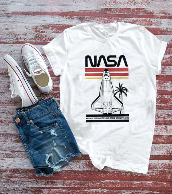NASA National Aeronautics And Space Administration Shuttle Palm Retro Stripes T-Shirt