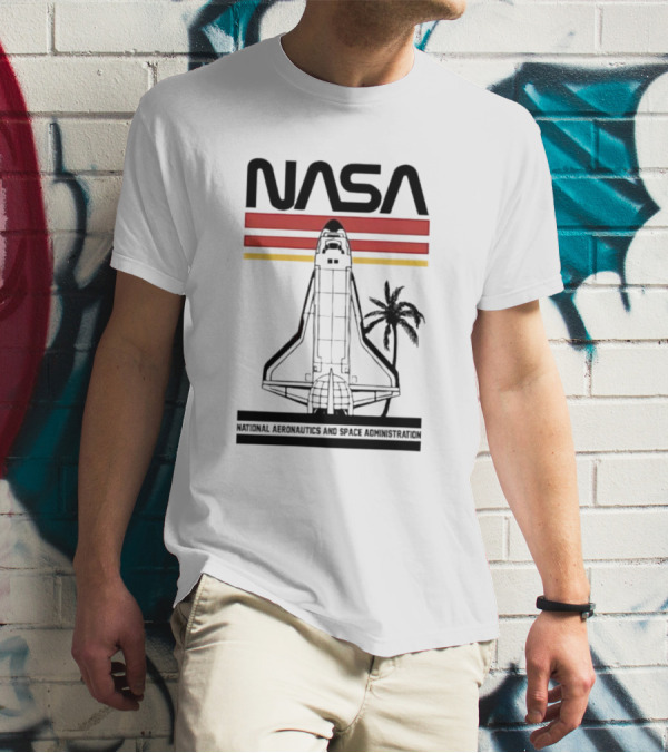 NASA National Aeronautics And Space Administration Shuttle Palm Retro Stripes T-Shirt