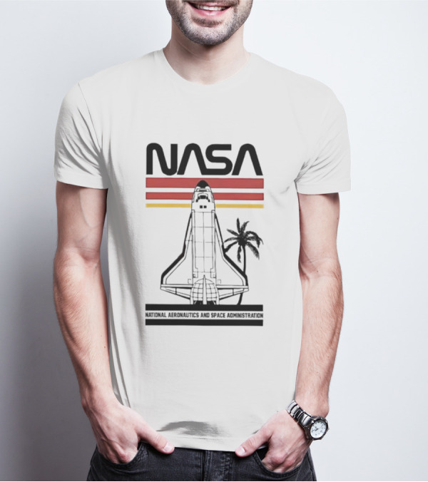 NASA National Aeronautics And Space Administration Shuttle Palm Retro Stripes T-Shirt