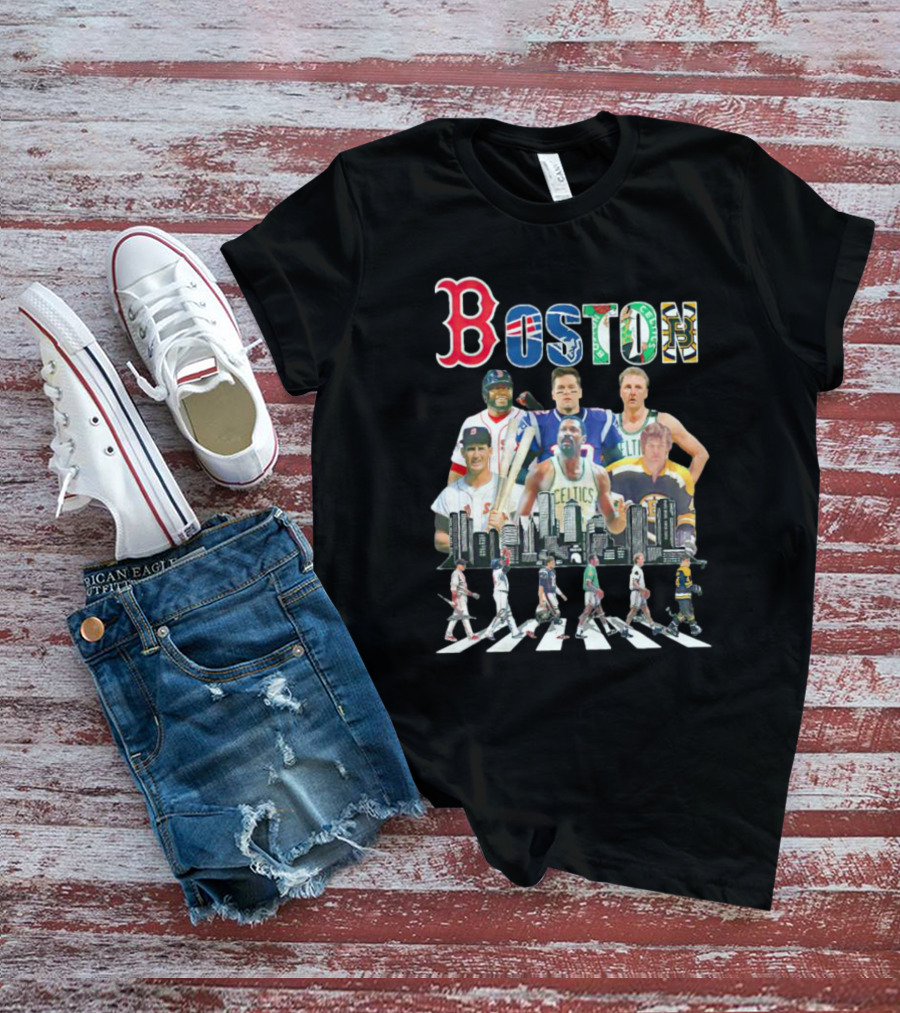 Boston Sports Team Legends Cityscape Players Signatures T-Shirt