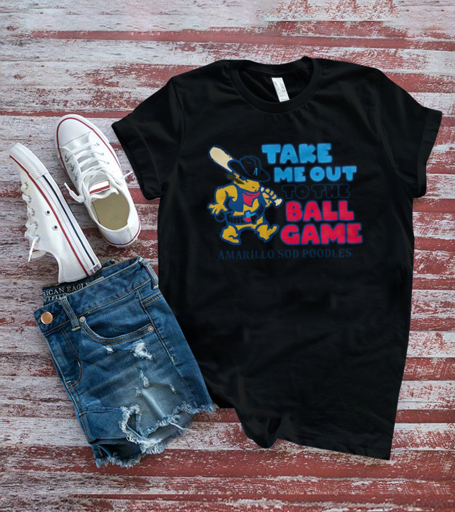 Amarillo Sod Poodles Take Me Out To The Ball Game Cowboy With Baseball Bat T-Shirt
