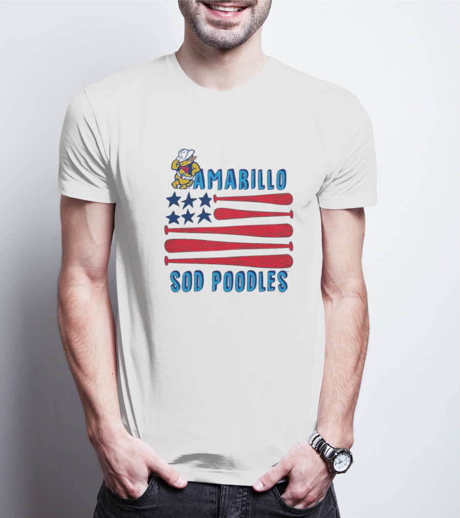 Amarillo Sod Poodles American Flag With Baseball Bats And Stars T-Shirt