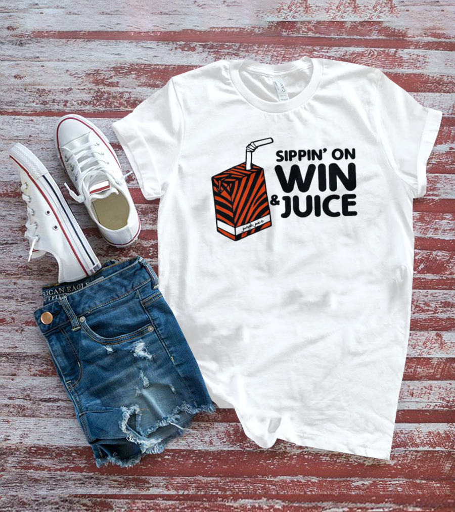 Cincinnati Bengals Sippin’ On Win And Juice With Tiger Stripes Box T-Shirt