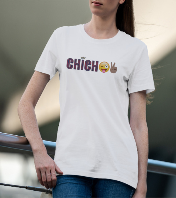Chicho Crown Emoji Peace Sign Playful Text T-Shirt