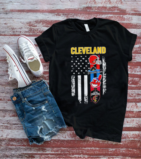 Cleveland Browns Monsters Guardians Cavaliers American Flag Sports T-Shirt