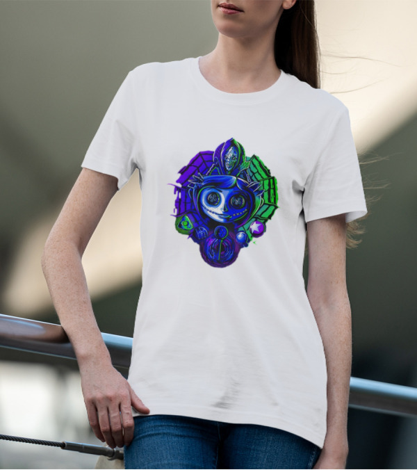 Coraline I'm Trapped Horror Neon Web And Buttons T-Shirt