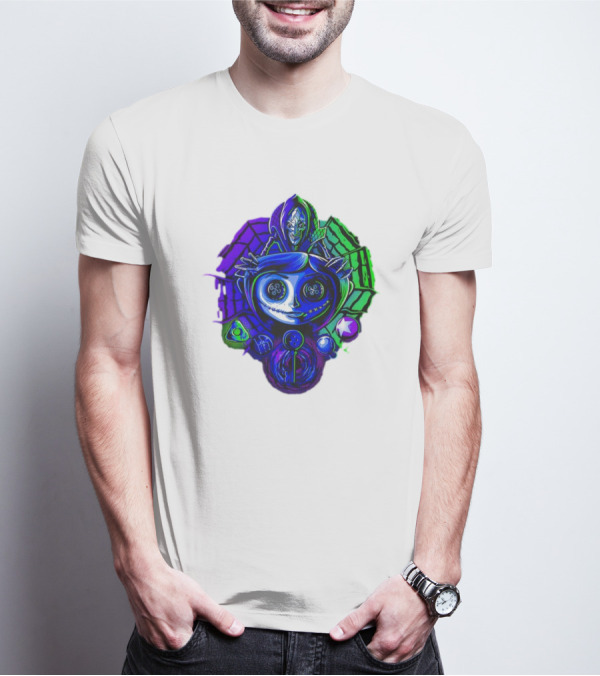 Coraline I'm Trapped Horror Neon Web And Buttons T-Shirt