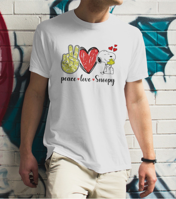 Peace Love Snoopy Hug Woodstock T-Shirt
