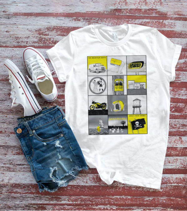The Mountain Goats Jenny From Thebes Album Art Collage With Van Cassette Clock Sports Motorcycle Tree Water Tower Pirate Ship T-Shirt