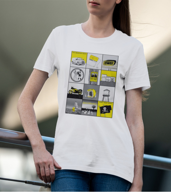 The Mountain Goats Jenny From Thebes Album Art Collage With Van Cassette Clock Sports Motorcycle Tree Water Tower Pirate Ship T-Shirt