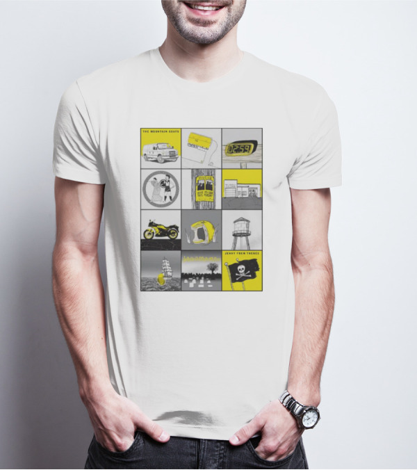 The Mountain Goats Jenny From Thebes Album Art Collage With Van Cassette Clock Sports Motorcycle Tree Water Tower Pirate Ship T-Shirt