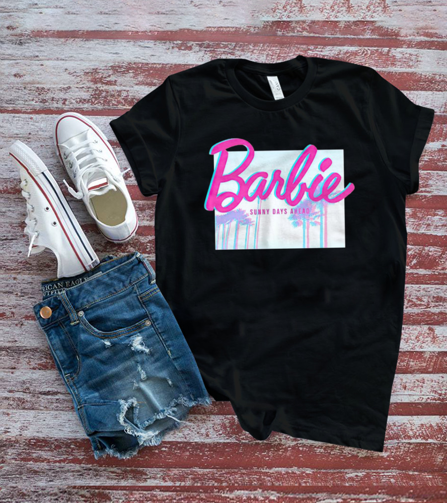 Barbie Sunny Days Ahead Palm Trees Vibrant 3D Text T-Shirt
