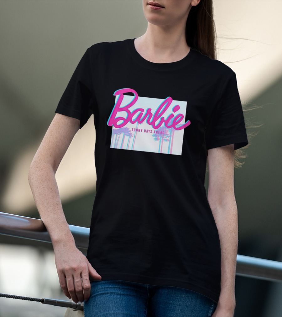 Barbie Sunny Days Ahead Palm Trees Vibrant 3D Text T-Shirt