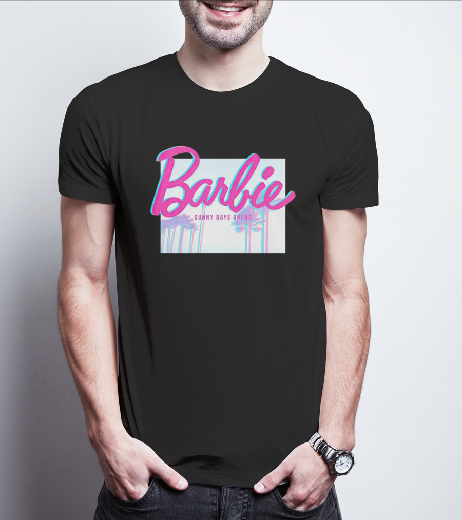 Barbie Sunny Days Ahead Palm Trees Vibrant 3D Text T-Shirt