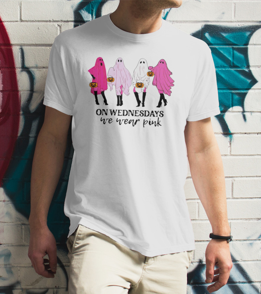 On Wednesdays We Wear Pink Ghost Costumes Halloween T-Shirt