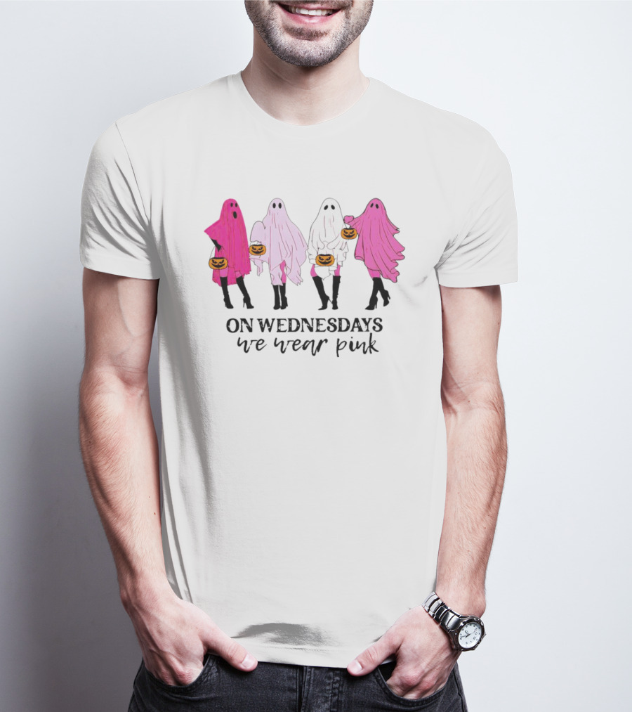 On Wednesdays We Wear Pink Ghost Costumes Halloween T-Shirt