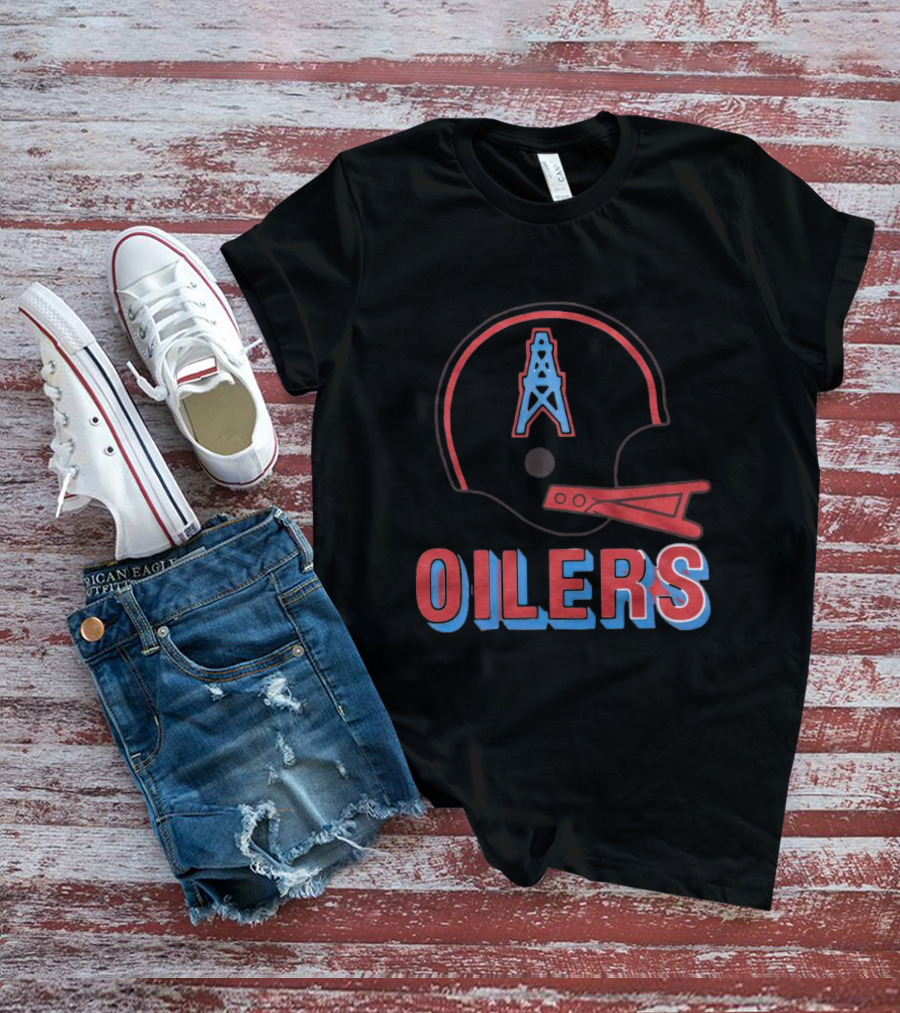 Oilers Football Helmet With Tower T-Shirt