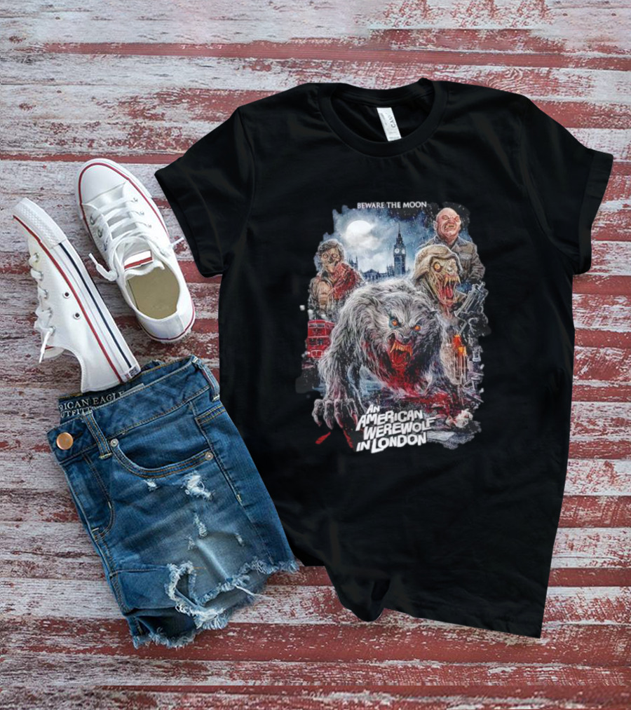 Beware The Moon An American Werewolf In London Vintage Horror Scene T-Shirt