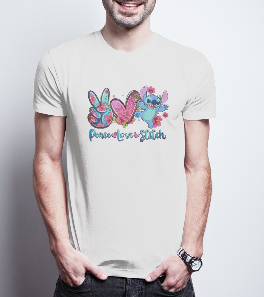 Peace Love Stitch Flower Hibiscus Iconic Character T-Shirt
