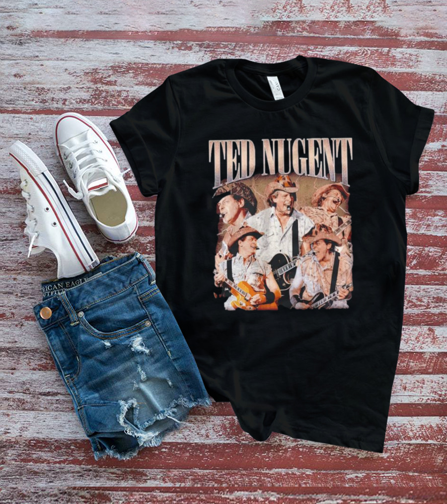 Ted Nugent Western Cowboy Hat Guitar Performance Collage T-Shirt